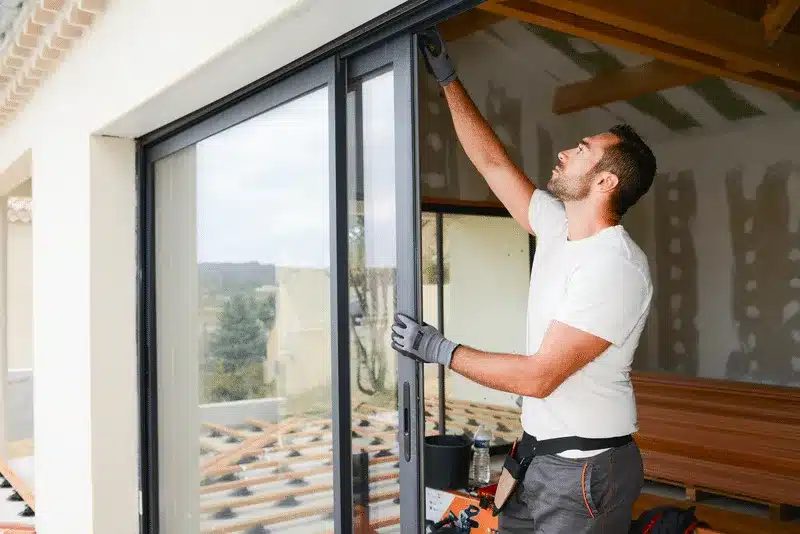 an expert installing a sliding glass door