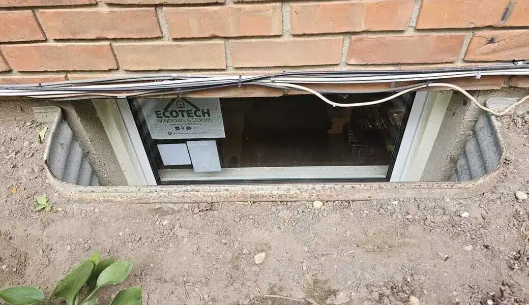 Basement egress window installation with window well for emergency exit and natural light