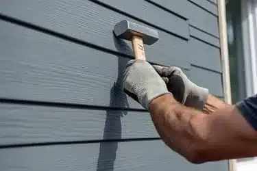 Close-up of siding being secured with hammer – Siding East Providence craftsmanship