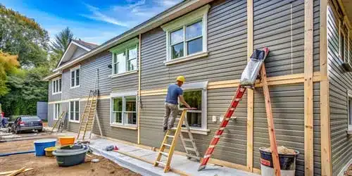 Installing new siding panels on apartment exterior – Siding East Providence project