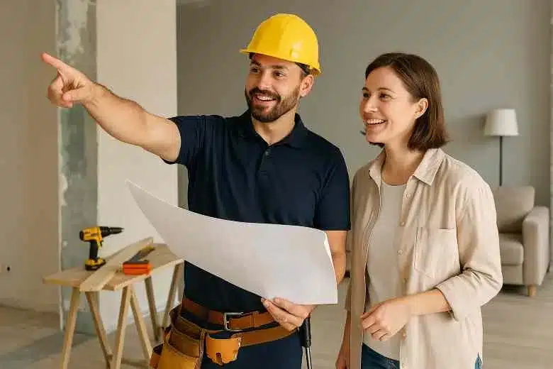 a general contractor discussing renovation project with a woman