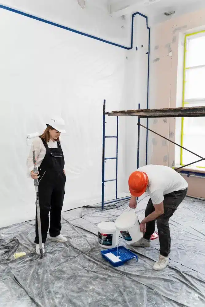 full shot people working together for home renovation in providence