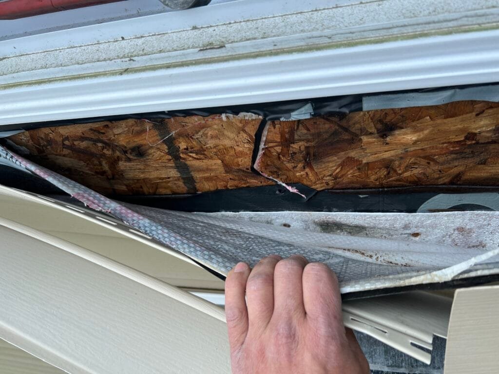 Rot found under a window when the old siding came off.