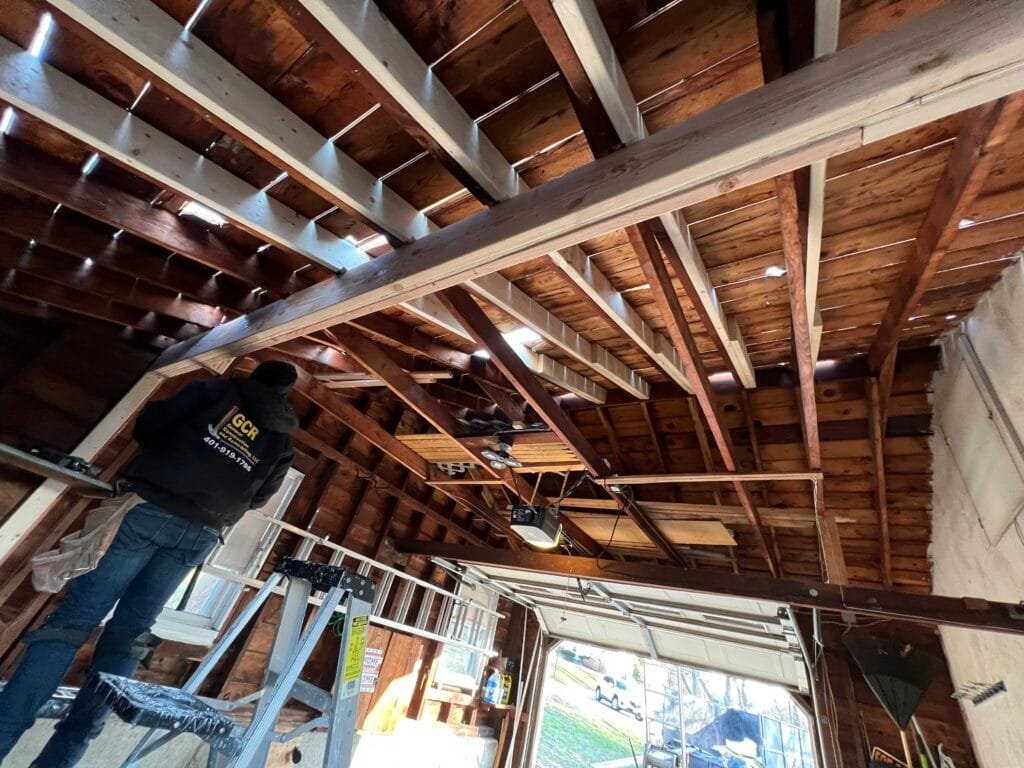 Structural work during a whole-home renovation.